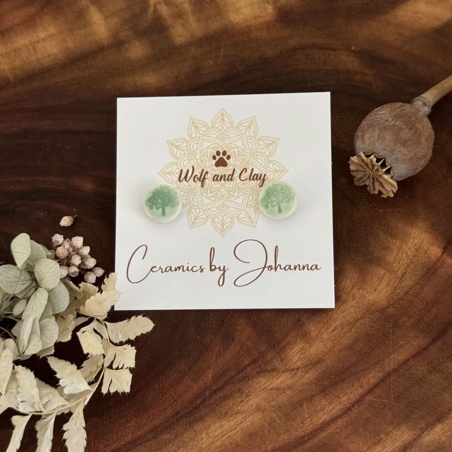 Ceramic Tree Stud Earrings - Green Earrings Wolf & Clay