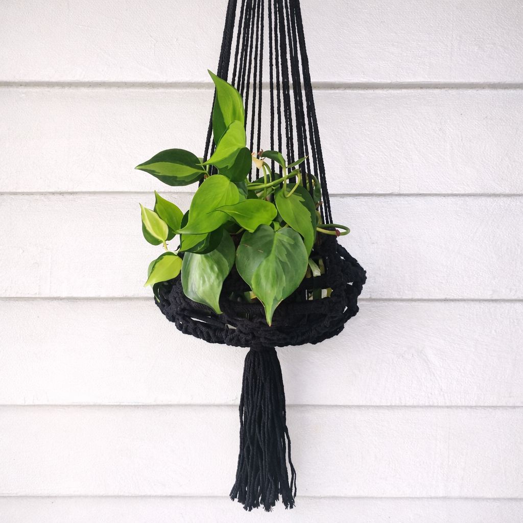 black macrame hanging planter Macrame Plant Hanger - Black