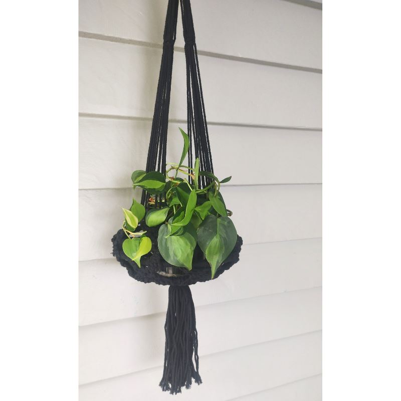 Macrame Plant Hanger - Black Macrame Hanging Planter Plant Folk