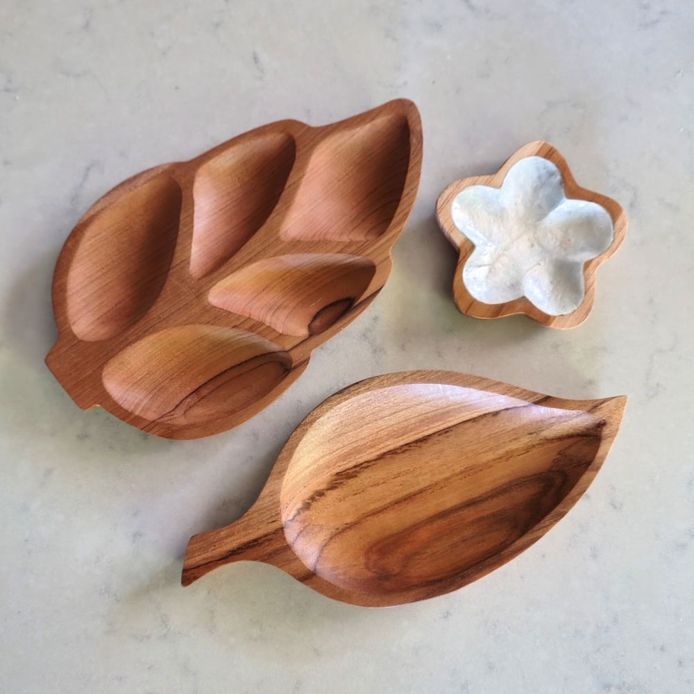 Teak Leaf Section Plate Serving Plate Plant Folk Store