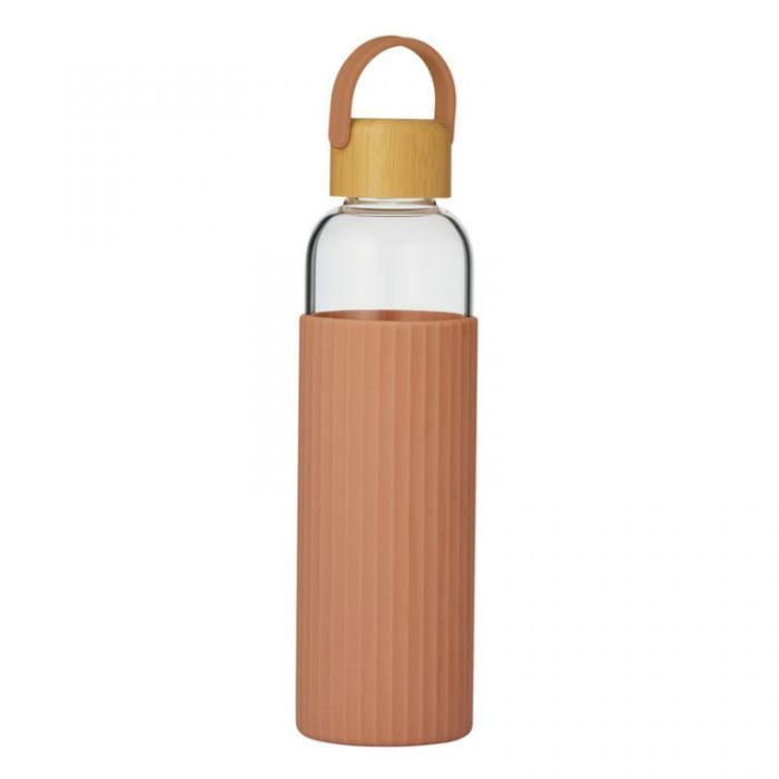 Bamboo & Glass Water Bottle with Silicone Sleeve (600ml) - Coral Water Bottle Coast to Coast 
