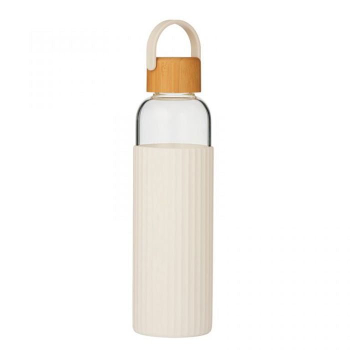 Bamboo & Glass Water Bottle with Silicone Sleeve (600ml) - Ivory Water Bottle Coast to Coast 