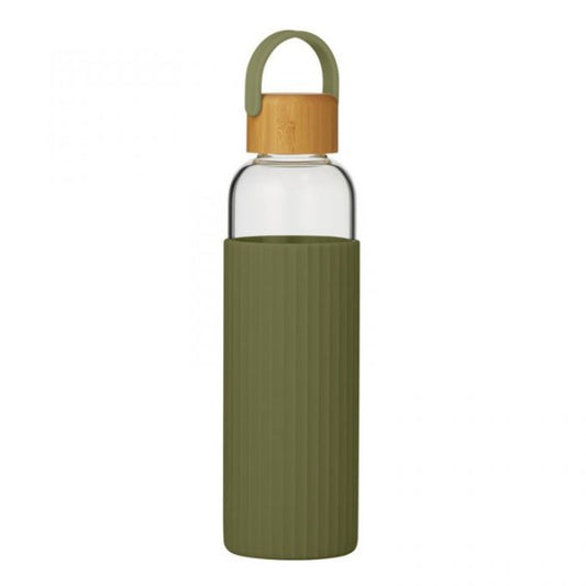 Bamboo & Glass Water Bottle with Silicone Sleeve (600ml) - Olive Water Bottle Coast to Coast 