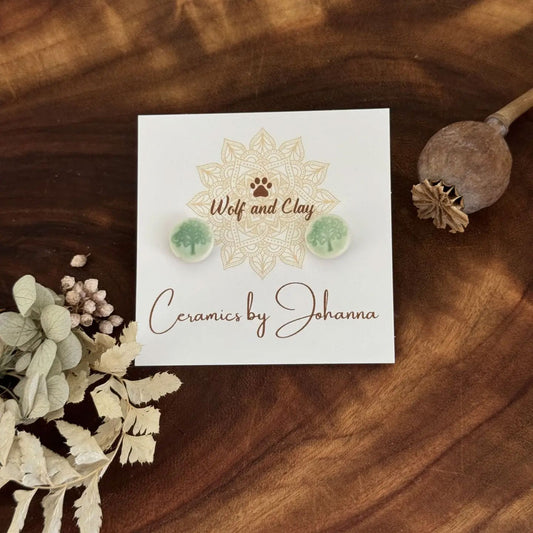Ceramic Tree Stud Earrings - Green Earrings Wolf & Clay 