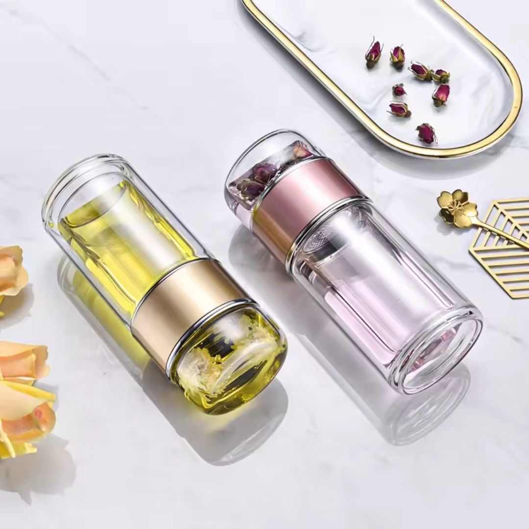 Double Wall Glass Tea Infuser Drink Bottle - Gold Tea Infuser Bottle Us & The Earth 