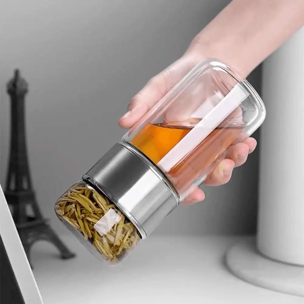 Double Wall Glass Tea Infuser Drink Bottle - Silver Tea Infuser Bottle Us & The Earth 
