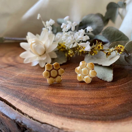 Honeycomb Gold Stud Porcelain Earrings Earrings Wolf & Clay 