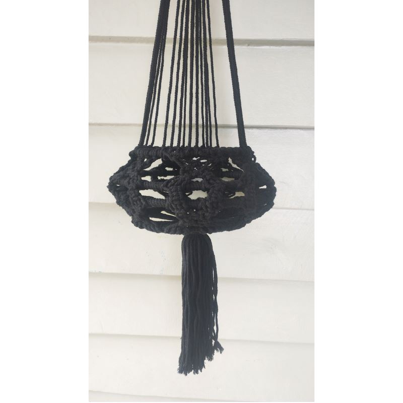 black macrame hanging planter Macrame Plant Hanger - Black
