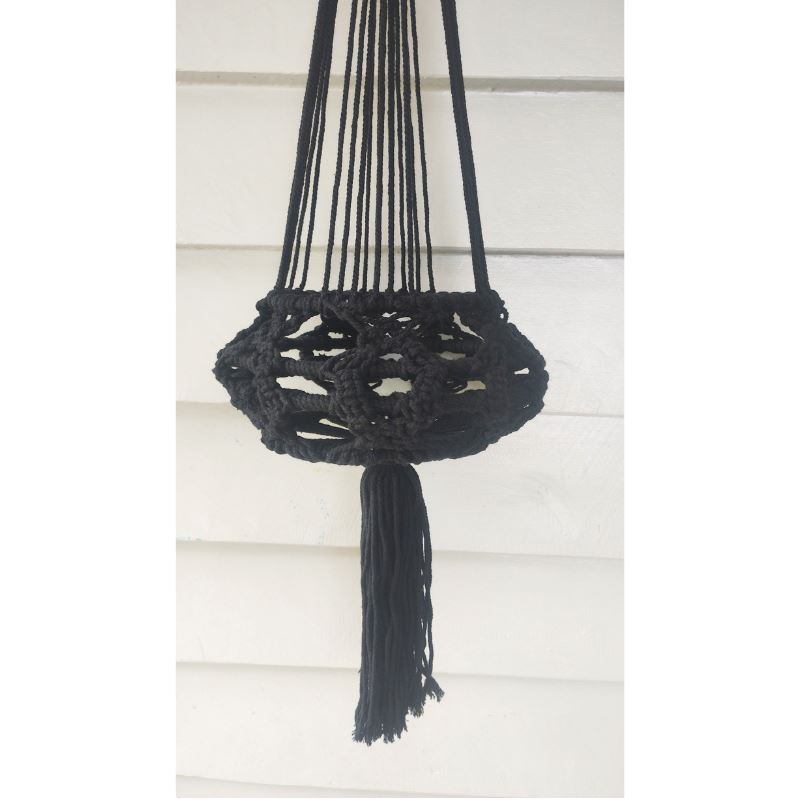 Macrame Plant Hanger - Black Macrame Hanging Planter Plant Folk 