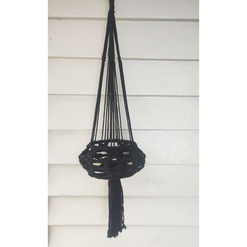 Macrame Plant Hanger - Black Macrame Hanging Planter Plant Folk 