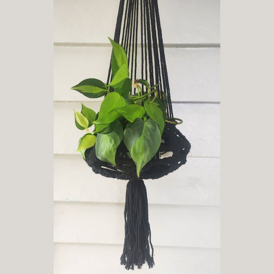 Macrame Plant Hanger - Black Macrame Hanging Planter Plant Folk