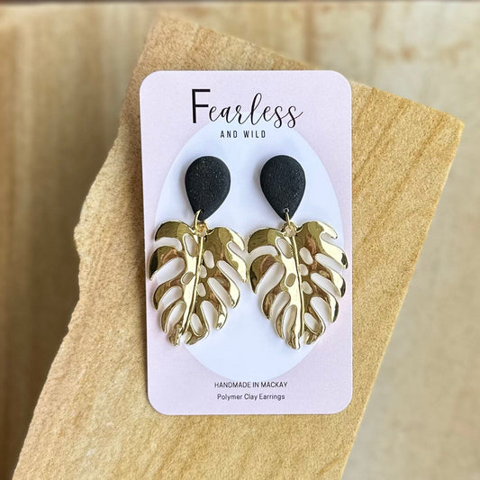 Monstera Earrings - Black Earrings Fearless & Wild 